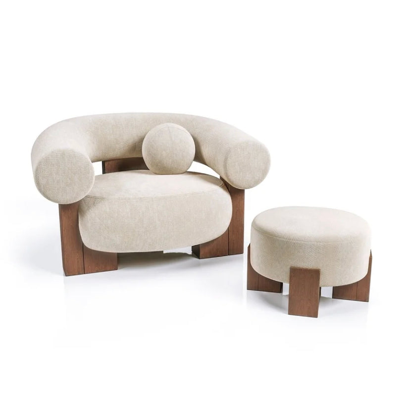 Nordic Luxury Velvet Single Seat Sofa Chair with Footstool, Modern Reclining Armchair