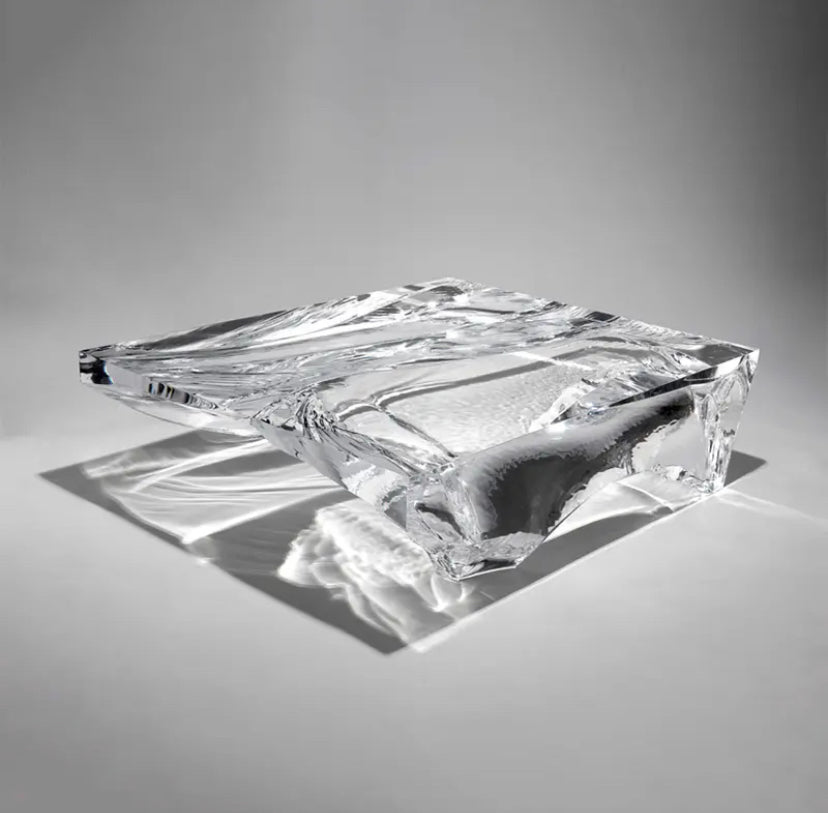 Brass & Tempered Glass Coffee Table, Modern Champagne Sculpture Accent