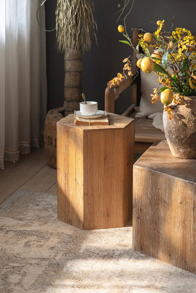 Vintage Nordic Solid Oak Nesting Coffee Table - Japanese-Style Rectangular Accent Tables