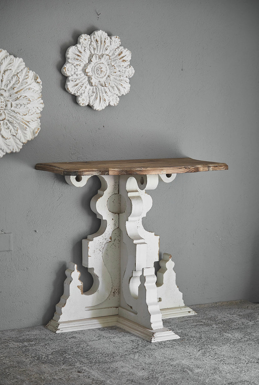 TTWO French Ivory Wooden Console Table - Long and Tall Lobby Accent Table