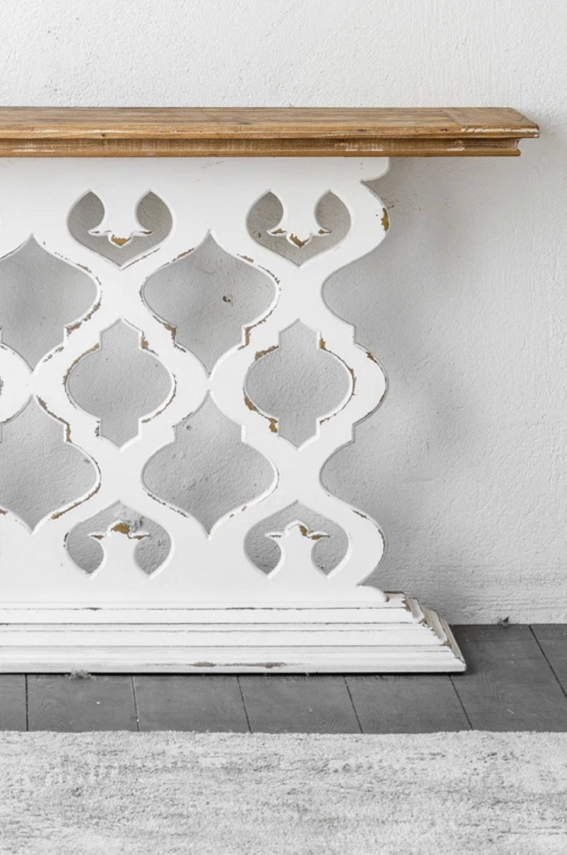 American Antique Entryway Table Hollowed-Out Carved Porch Decorated Console Wall Table