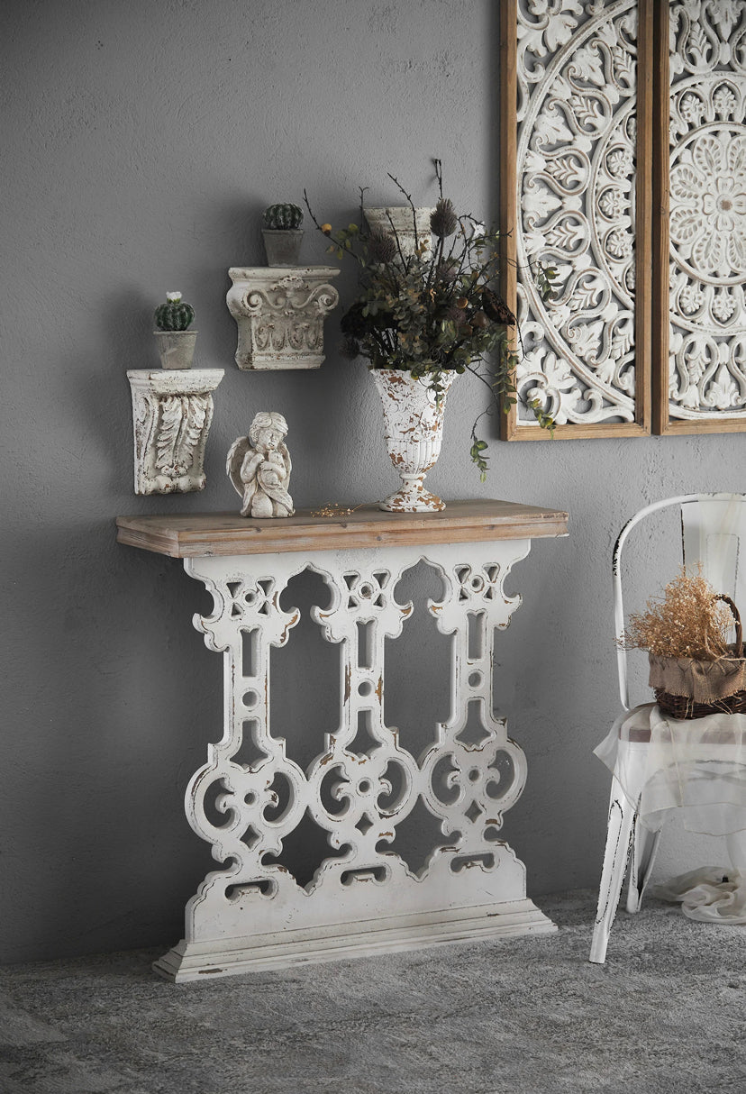 TTWO Vintage Wood & MgO Console Table - Farmhouse Hallway Accent Table