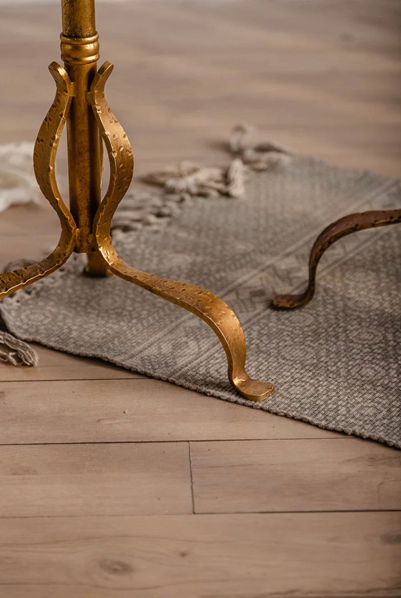 TTWO Vintage Gold Metal & Wood End Table, Adjustable Nesting Modern Accent Tables