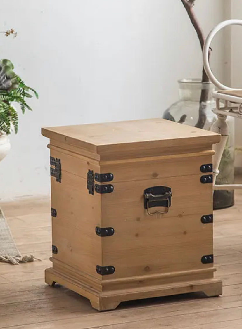 Rustic Fir Wood Nesting Accent End Table - Adjustable Low Square Tea Table