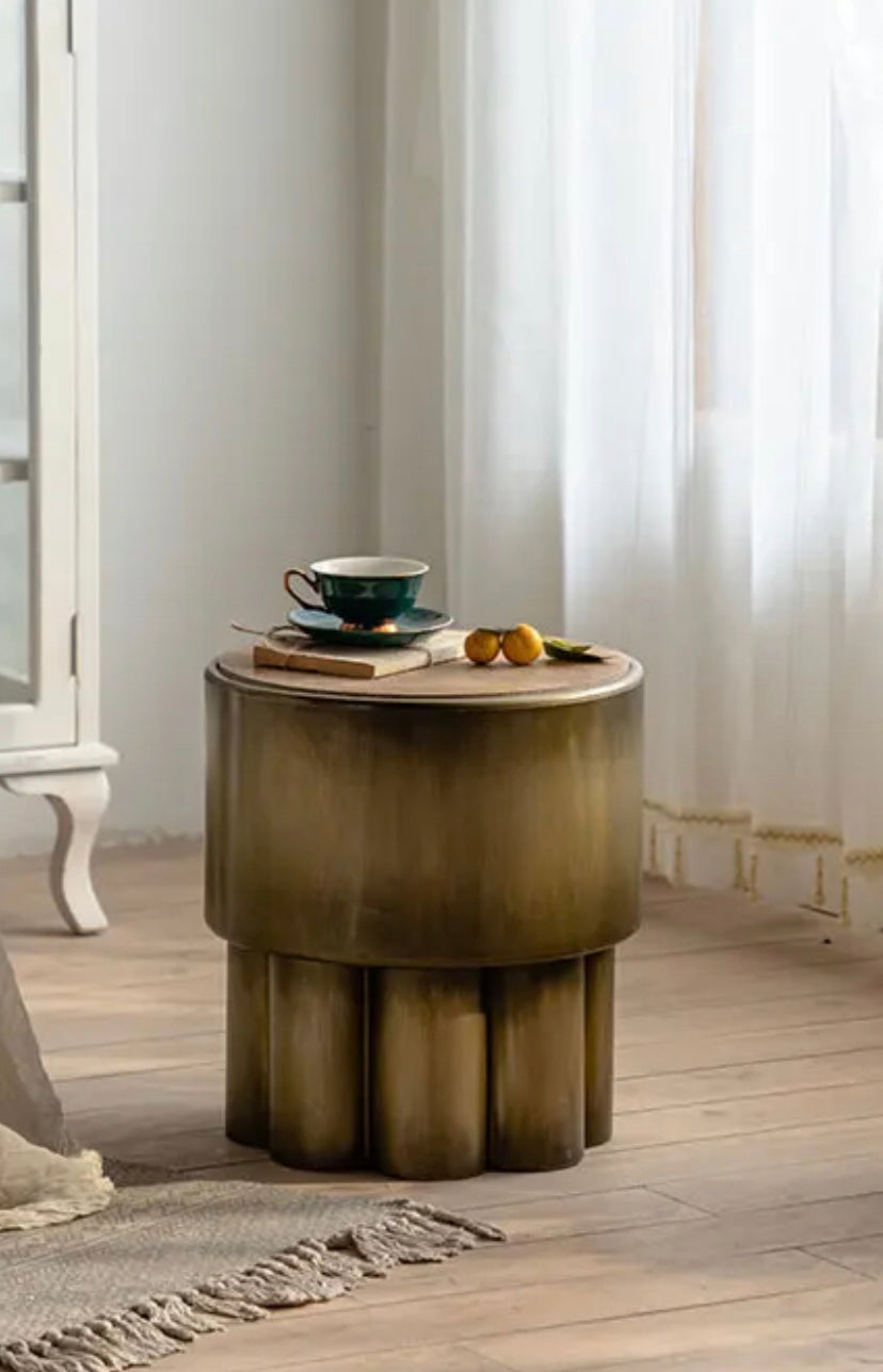 Modern Industrial Round Tea Table - Adjustable Iron & MDF Accent Table