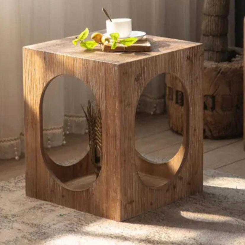 Farmhouse Rustic Art Decor Furniture Solid Wood Side Table Four Sides Hollow Exquisite Tea Coffee Accent Table