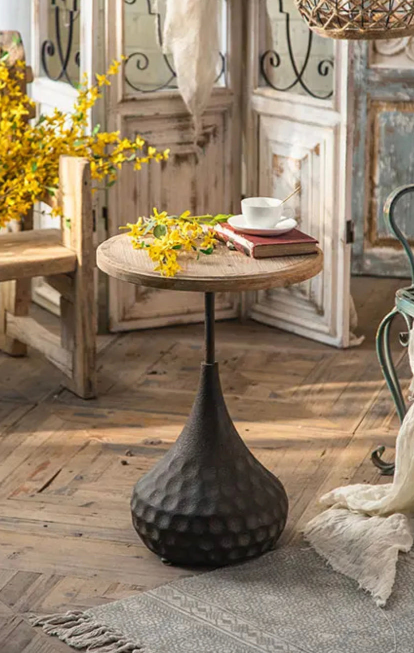 Countryside Minimalist Nesting Tea Table - Round Iron & MDF Accent Drink End Table