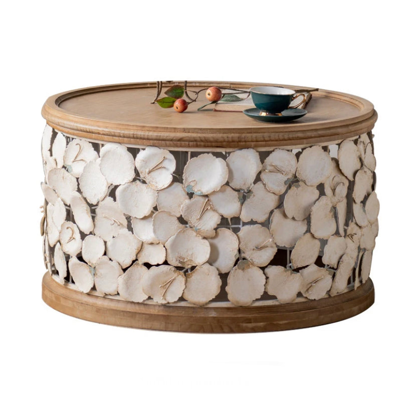 Retro Farmhouse Nesting Tea Table Set - Round Wood & Iron Accent End Tables