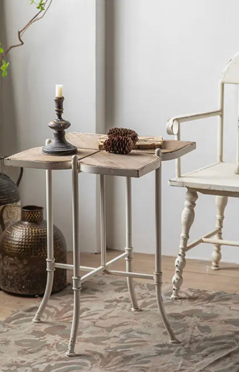 Retro French Solid Wood Drink Table - Adjustable Farmhouse Accent Tea Table