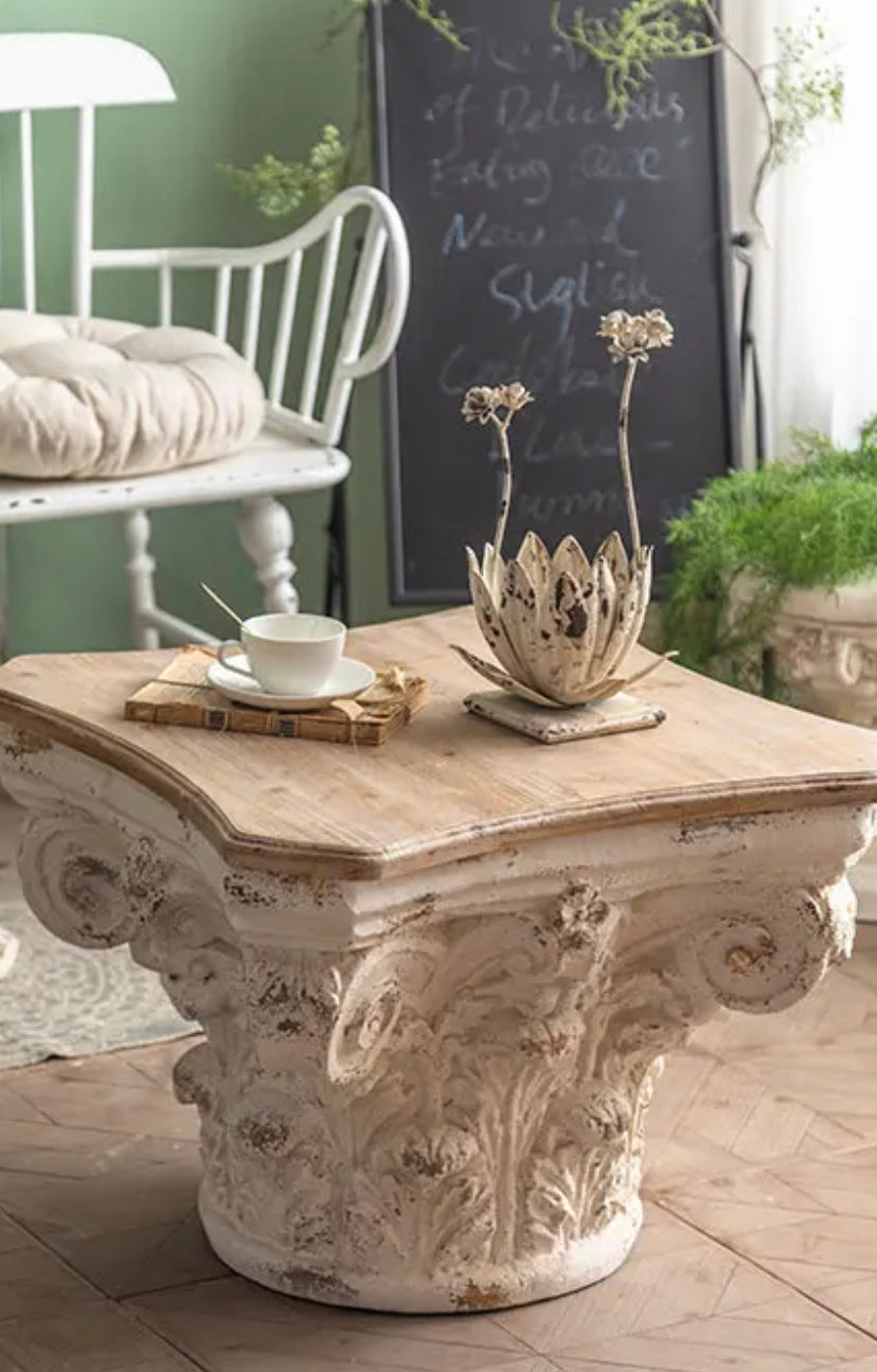 Scandinavian Contemporary Fir Wood Tea Table - Adjustable Square Accent Table