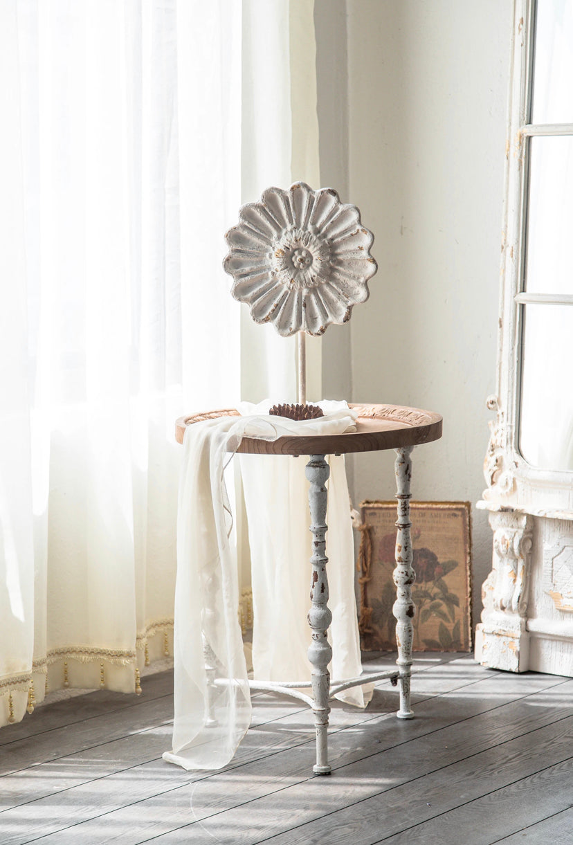 TTWO Nordic Round Solid Wood & Iron End Table, Industrial Accent