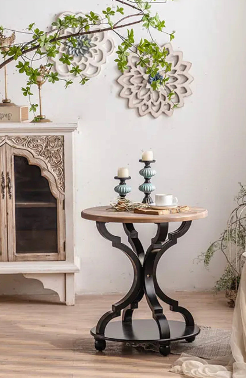 Modern Wood Iron Drink Table - Adjustable Luxury Living Room Accent Tea Table