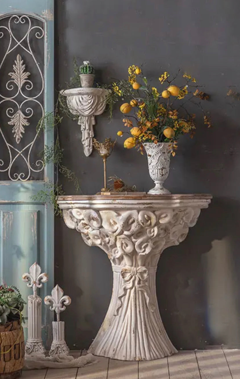 TTWO French Baroque Console Table - Vintage Fir & Mgo Accent for Living Room & Hallway