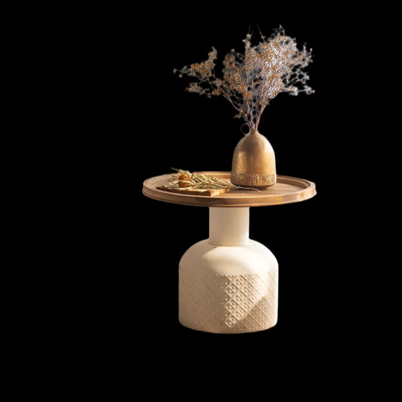 Classic Retro Nesting Tea Table - Carved Iron & Fir Wood Farmhouse Accent Table