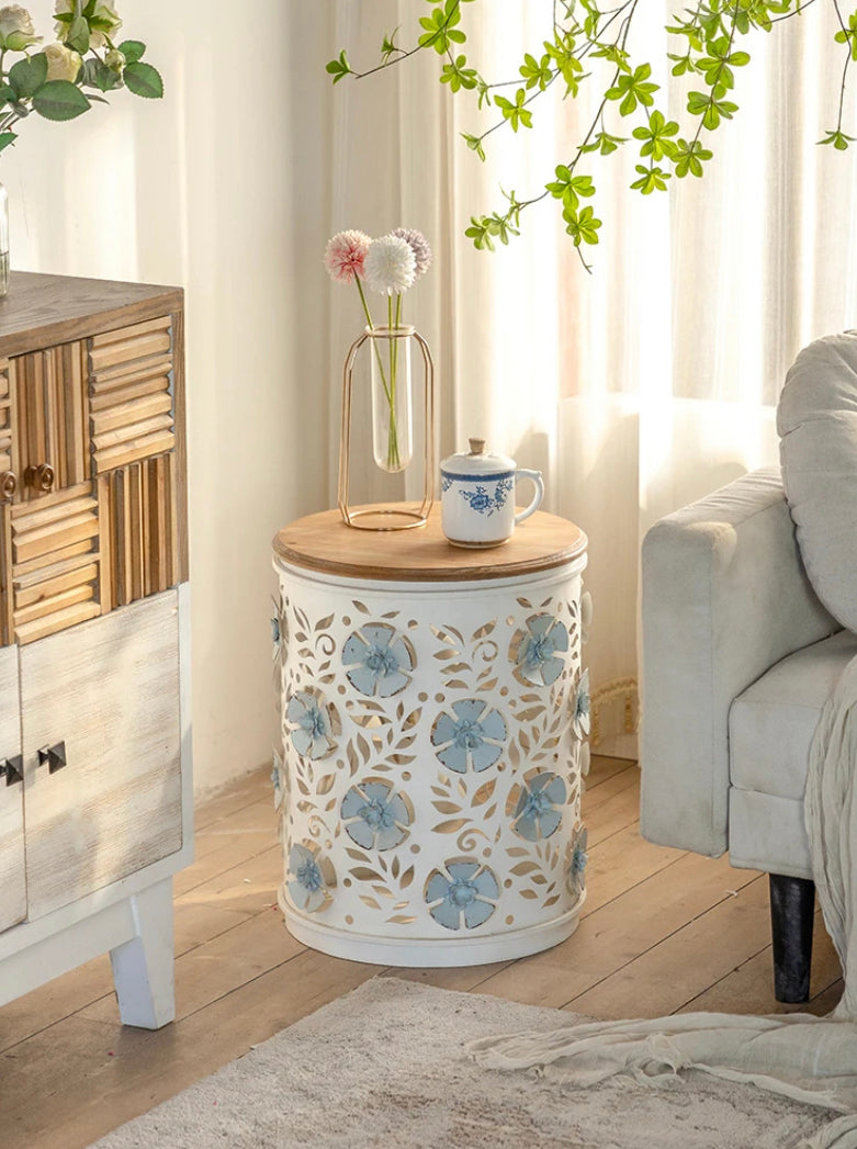 Nordic Modern Round Tea Table - Adjustable Wood & Metal Accent Table