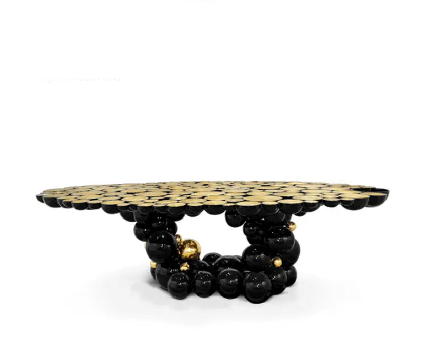 Italian Design Black Gold Dining Table - Stainless Steel and Wood Luxury