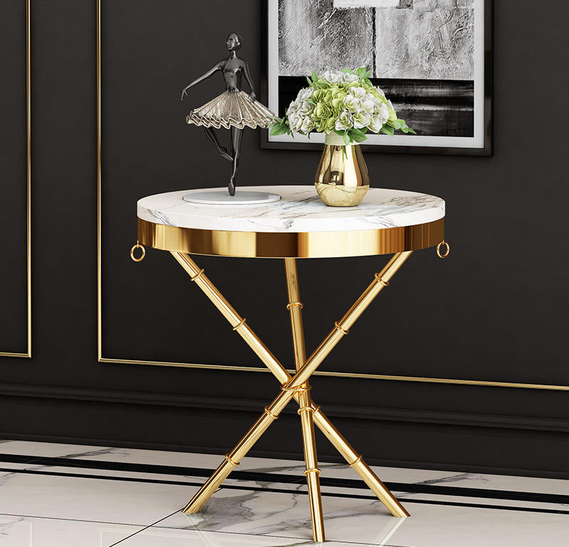 Original Spanish Marble Gold End Table - Modern Luxury Handmade Tea Table