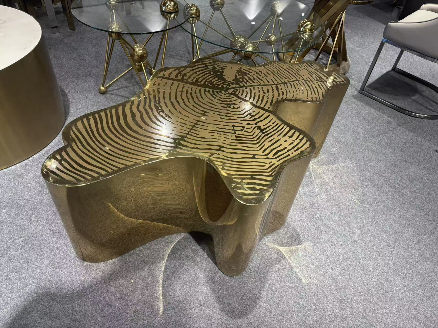 Oppao Irregular Tree Stump Coffee Table - Gold Stainless Steel Luxury Center Table