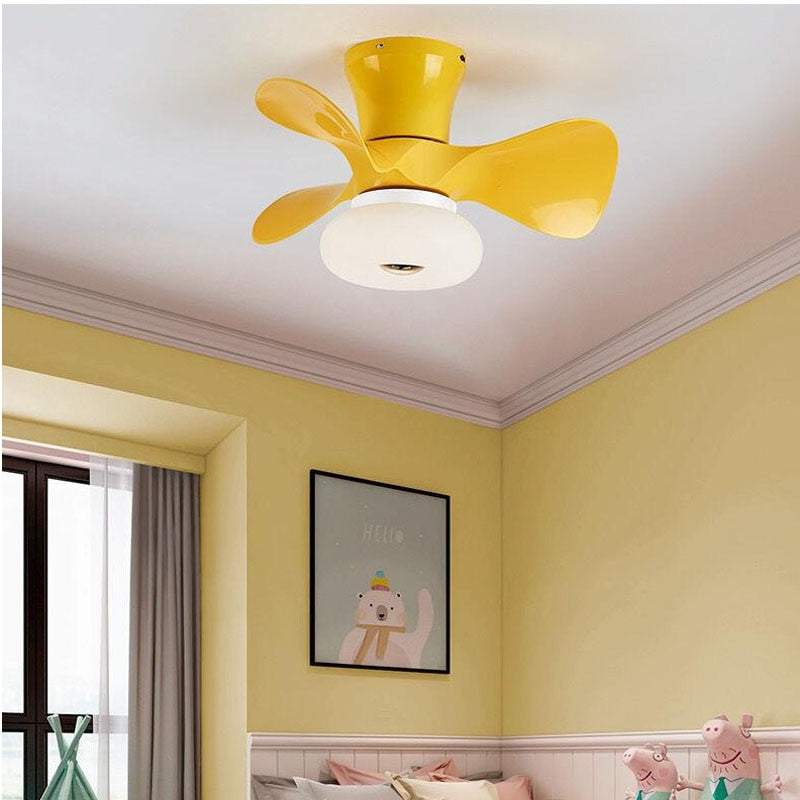 Wood Small Ceiling Fans Colorful Macoron Fans 22 Inch APP Dimming Smart Wood Fans