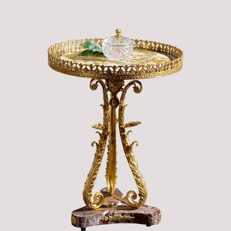 Antique Marble & Brass Baroque Tea Table - Hand-Painted Dynasty End Table