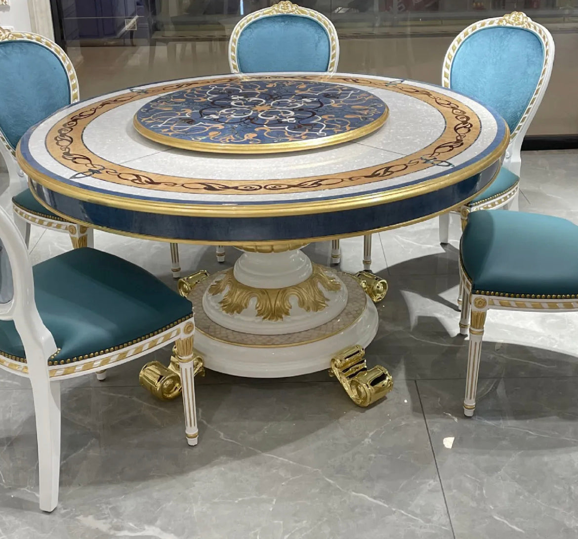 Nordic Luxury Baroque Round Dining Table Set - Antique Gold Custom Design