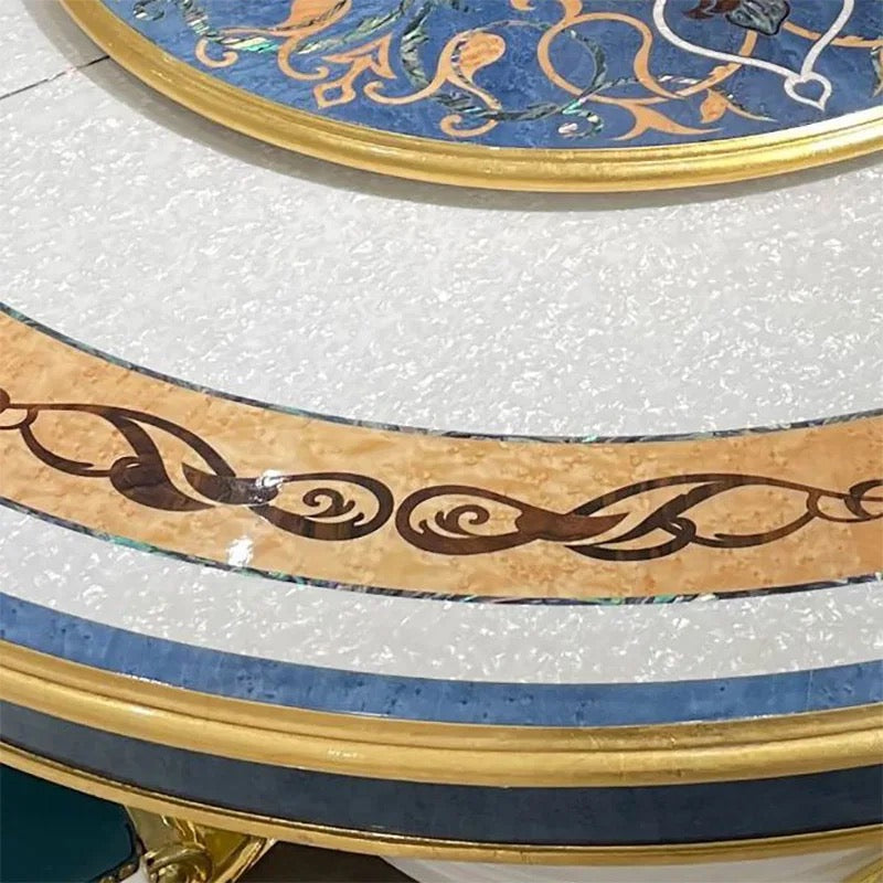 Nordic Luxury Baroque Round Dining Table Set - Antique Gold Finish