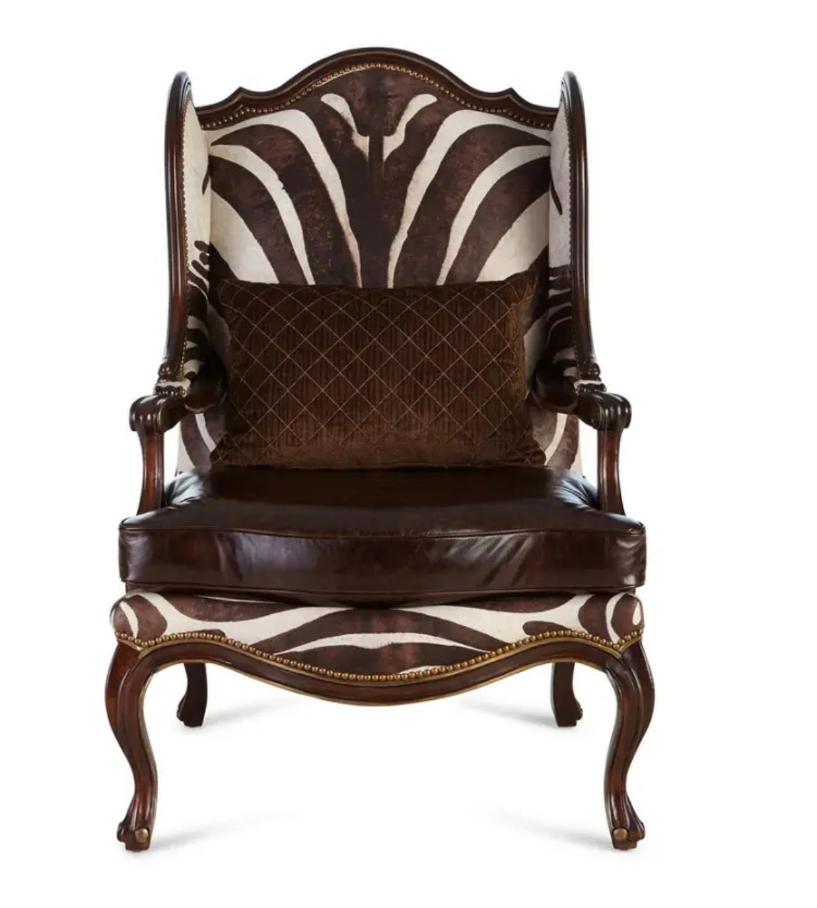 Custom Design Print Leather Armchair, French-Style Wingback Accent Chair