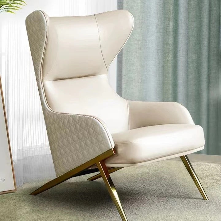 Cleopatra Wingback Chair, Modern Leather Reclining Corner Armchair with Gold-Plated Base