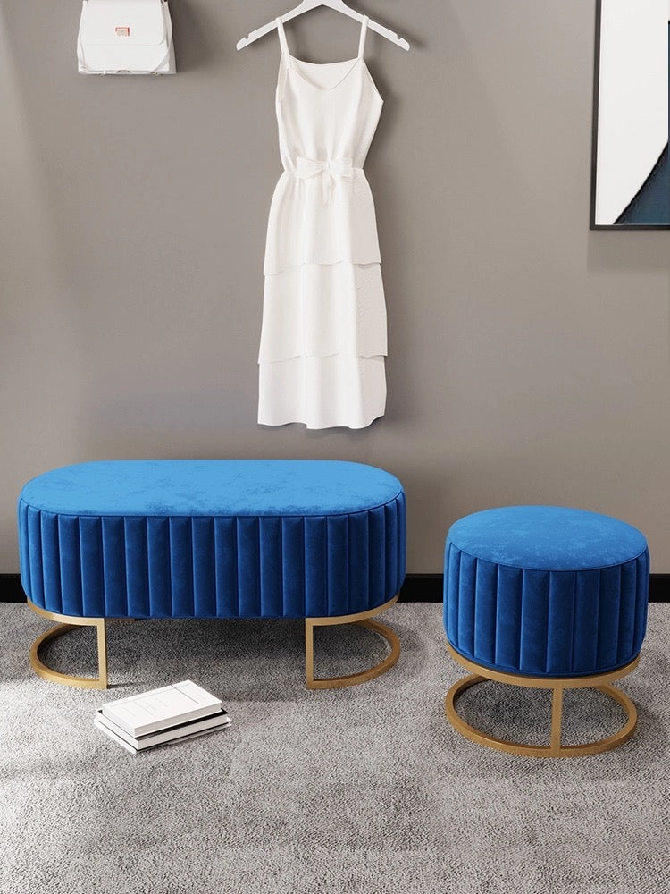 Bench Light Luxury Ottoman Stool High Quality Round Velvet Shoe Change Benches