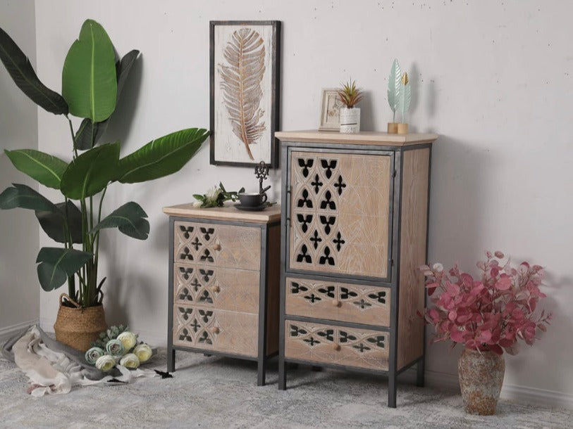 Vintage Furniture Cabinets Country Style Carved Hollow Accent Enzo Cabinet