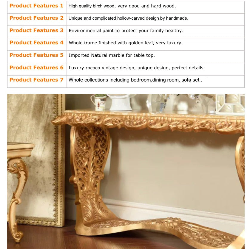 Antique Baroque Console Table - Golden Louis XVI Carved Wood & Marble Hallway Accent
