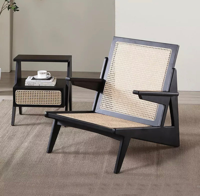 Hause Solid Wood Rattan Lounge Chair, Modern Wooden Armchair