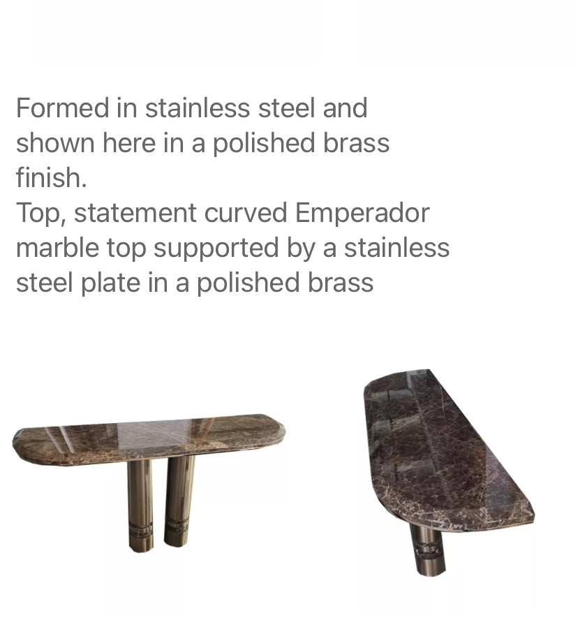 Black Diamond Jazz Luxury Marble Console Table with Custom Mirror, Polished Brass Stainless Steel, Hallway Furniture