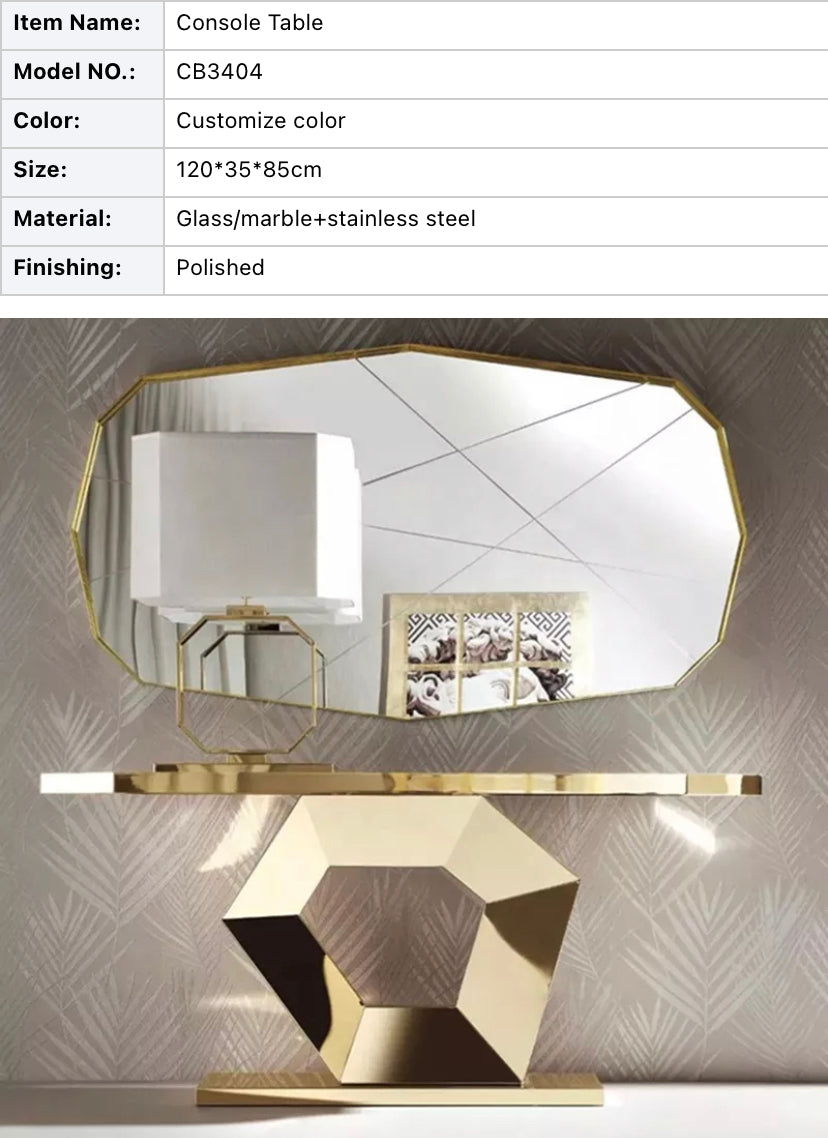 Console Luxury Indoor Furniture Golden Hallway Table With Mirror