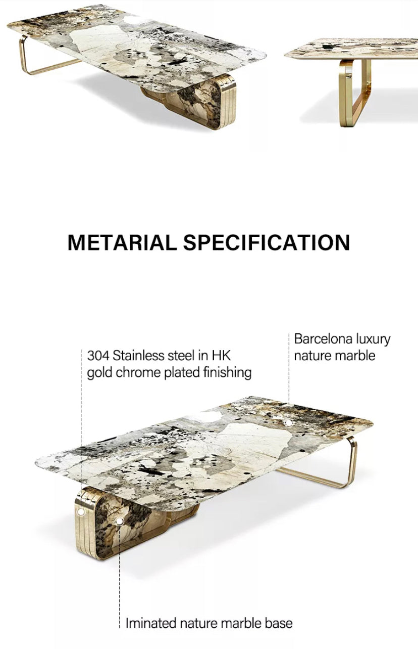 Italian Luxury Marble & Stainless Steel Coffee Table - Adjustable Designer Piece