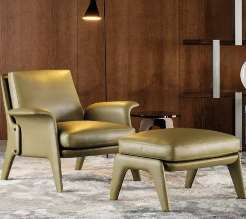 Velvet Lounge Armchair with Ottoman, Modern High Back Chair for Living Room