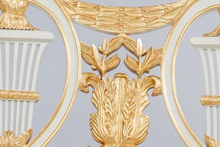 Baroque Double Bench Chair - Carved Armrest, Silk Upholstery