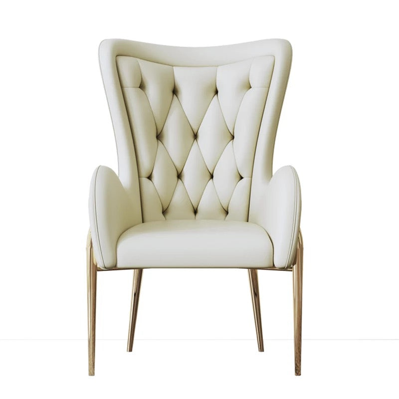 Luxury Wing Back Dining Chair - Genuine Leather, White, Custom