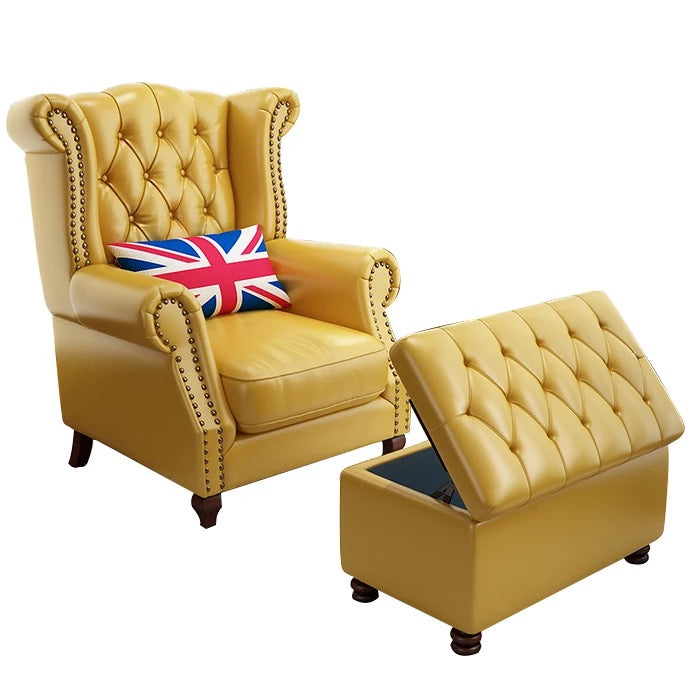 Chesterfield Leather Fabric Wingback Chair, High Back Lounge Armchair with Tufted Design