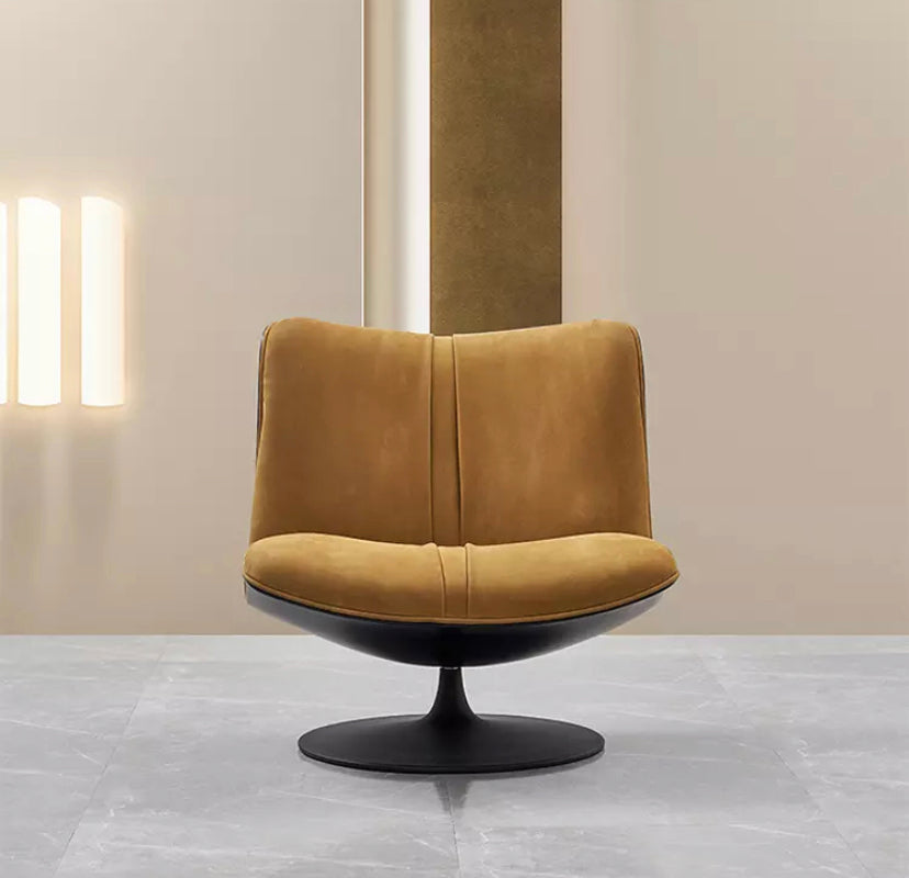 Panton Swivel Accent Chair - Nubuck Leather, Carbon Steel, Mandarin