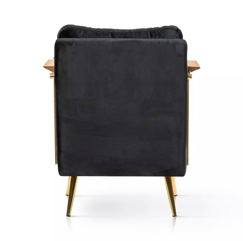 Modern Velvet Wingback Armchair, Golden Chromed Legs Accent Chair