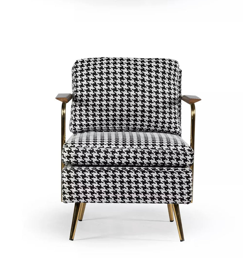 Modern Velvet Wingback Armchair, Golden Chromed Legs Black White Accent Chair