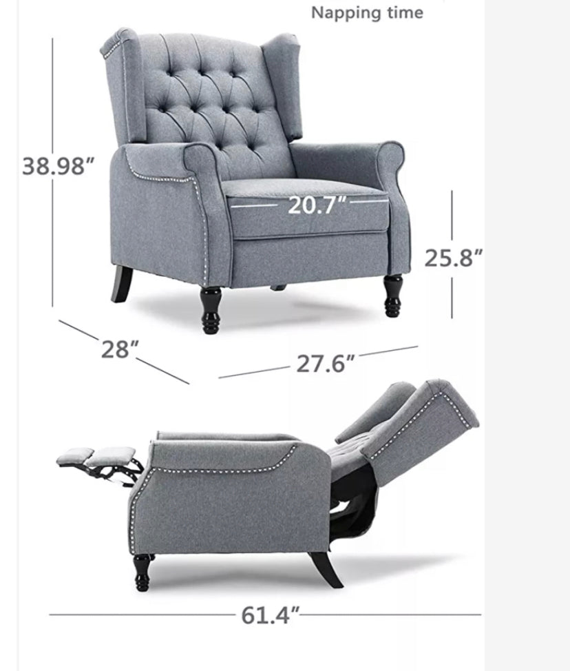 Elizabeth Tufted Fabric Chesterfield Armchair, Modern Recliner Sofa Chair