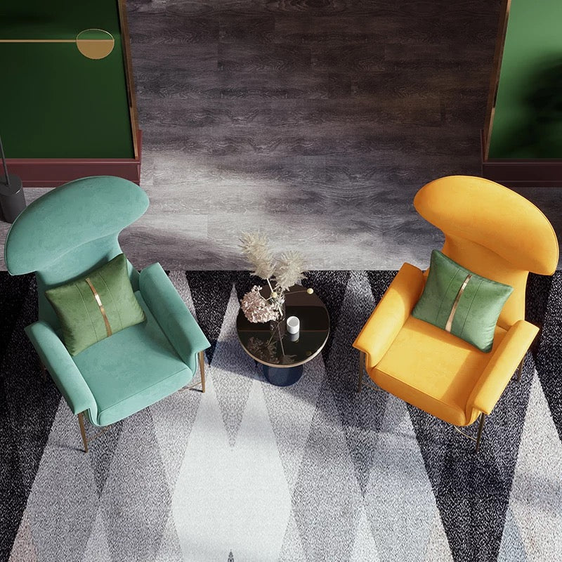 Modern Wingback Chaise Lounge Chair - Flannelette Fabric, Buff or Green