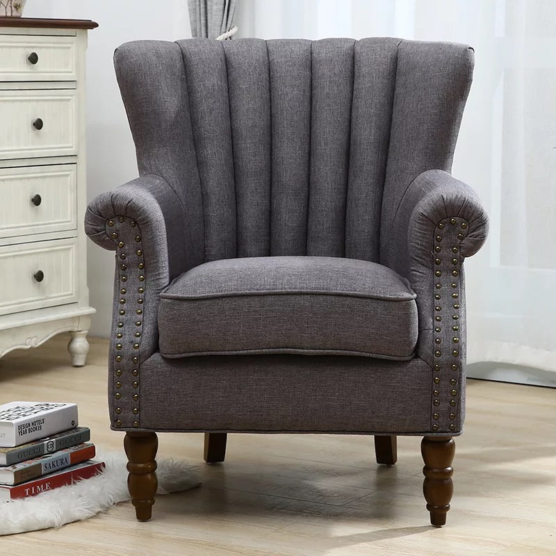 European Wingback Chesterfield Armchair, Fabric Lobby Chair