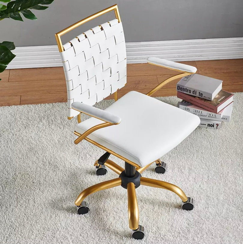 Office Chair Luxury Adjustable Modern White Gold Swivel Leather Chair