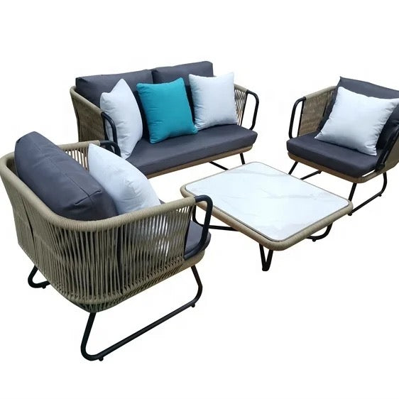 Outdoor Furniture High Quality Leisure Balcony Garden Patio Rope Woven Aluminum Frame Furniture Set