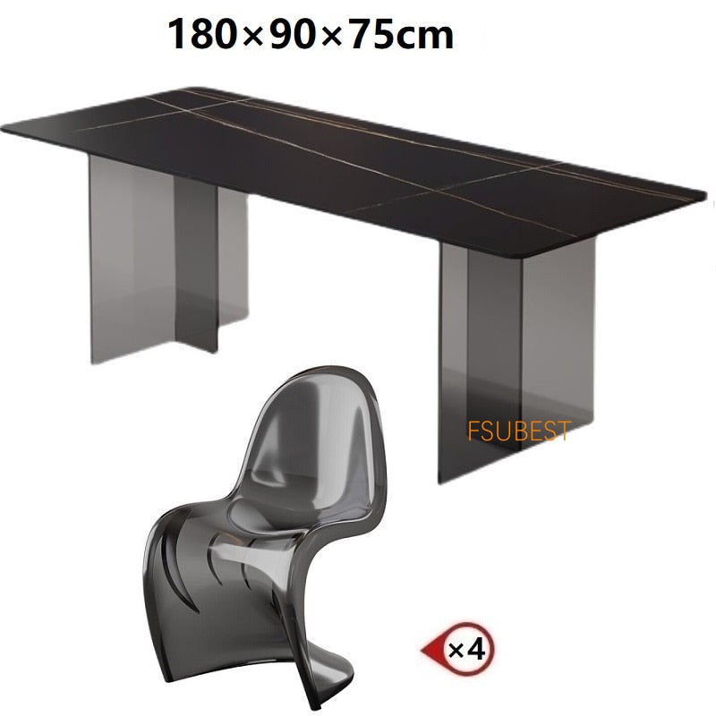 Dining Table Sets Rock Slab Esstisch Set Acrylic Floating Frame Table Set