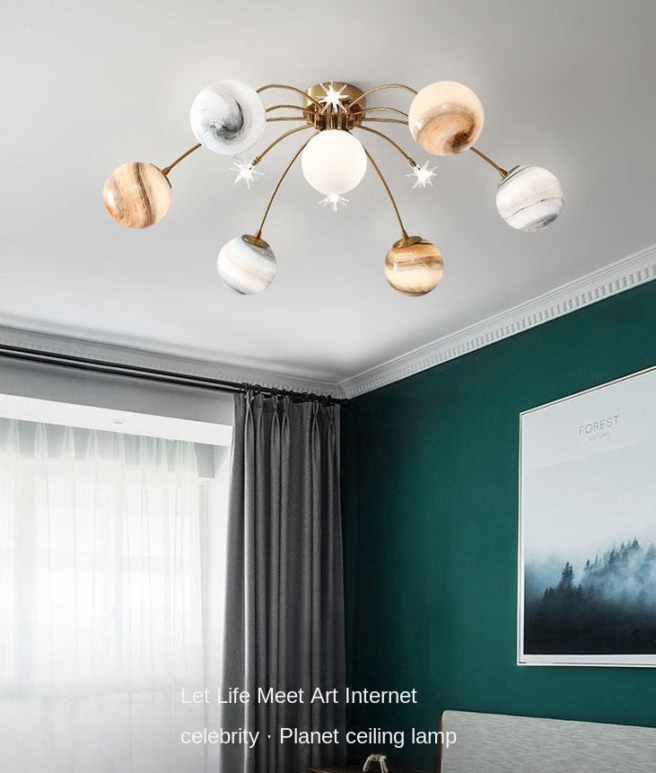 Children's Room Lighting Nordic Planet Led Glass Indoor Fixtures Creative Ceiling Lights