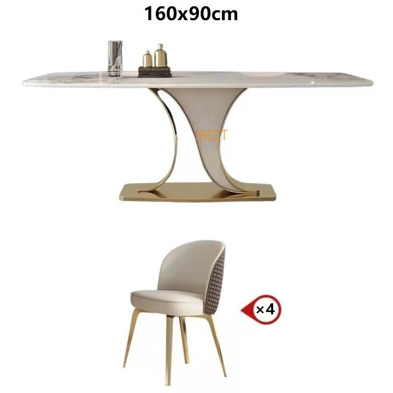 Dining Table Set Luxury Rock Slab Esstisch-Set Stainless Steel Gold Plating Base Tables Sets